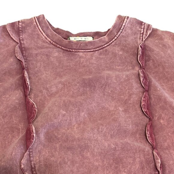 eri + ali Sz Medium M Pink Ruffle Long Sleeve Sweatshirt Trendy Soft Distressed - Picture 2 of 8